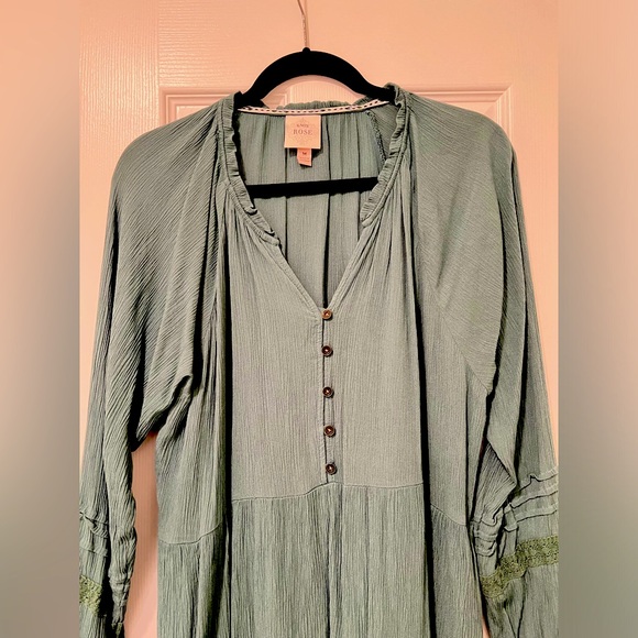 Knox Rose Long Sleeved Green Boho Holiday Dress Medium - Picture 3 of 8